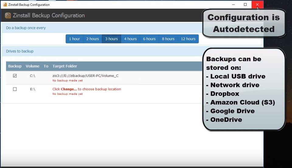 screenshot of Zinstall FullBack Server